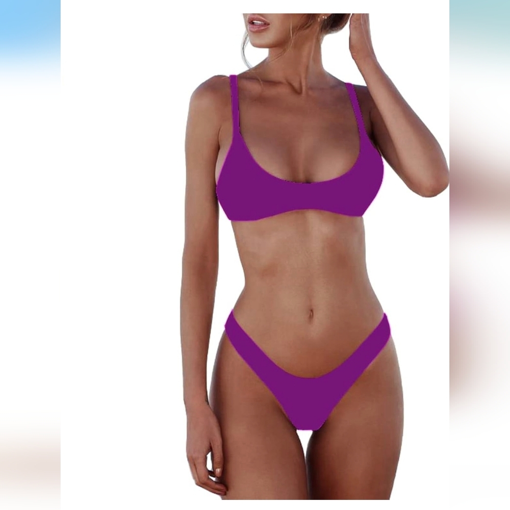 NWT SHERRYDC Womem's Solid Scoop Neck Push Up Padded Bikini Top